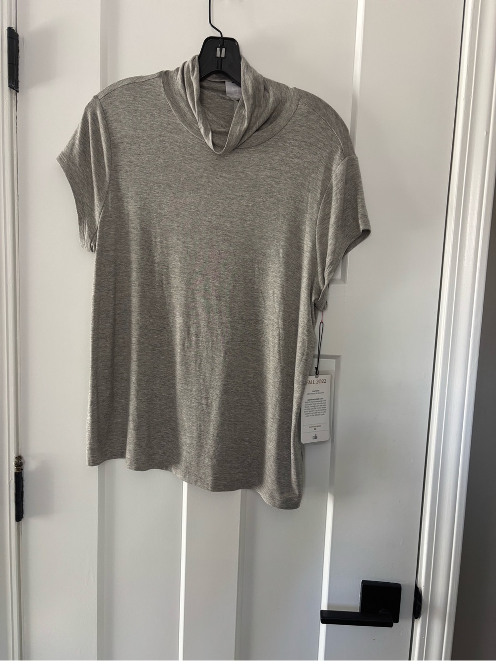 CAbi Heather Gray Short-Sleeve Cowl Neck Top Slinky Turtleneck large 4372